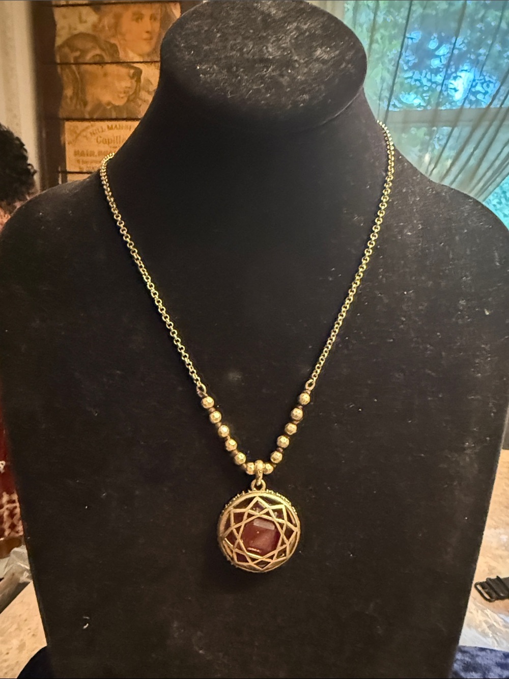 Lucky brand star case darkened gold tone, deep, red, and copper necklace